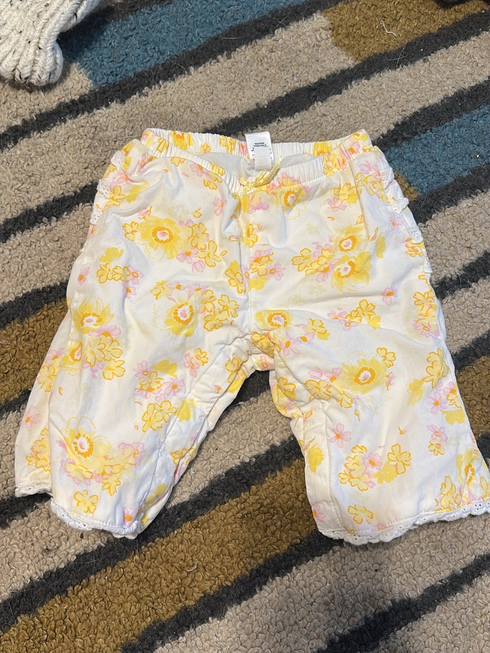Baby Gap White Floral Print Cotton Pants - Yellow Accent